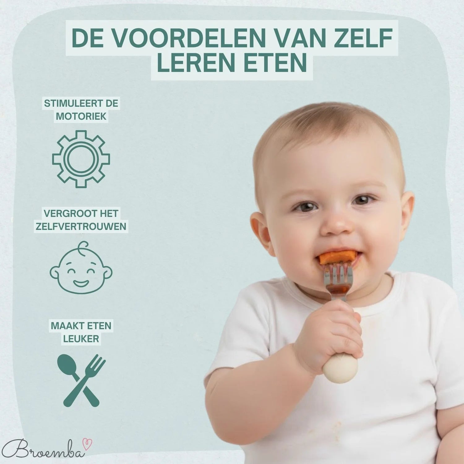 Broemba rvs baby lepel en vork beige