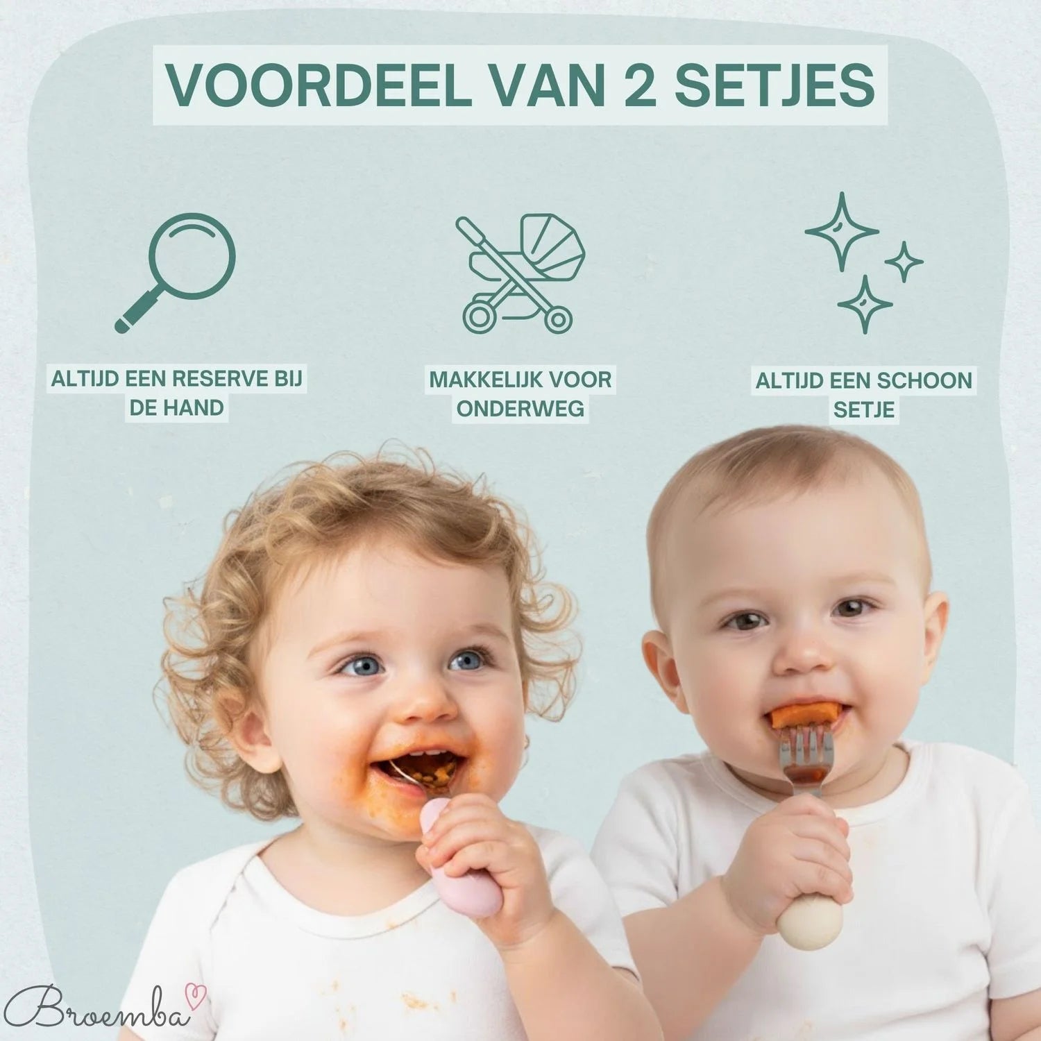 Broemba rvs baby lepel en vork set beige / roze