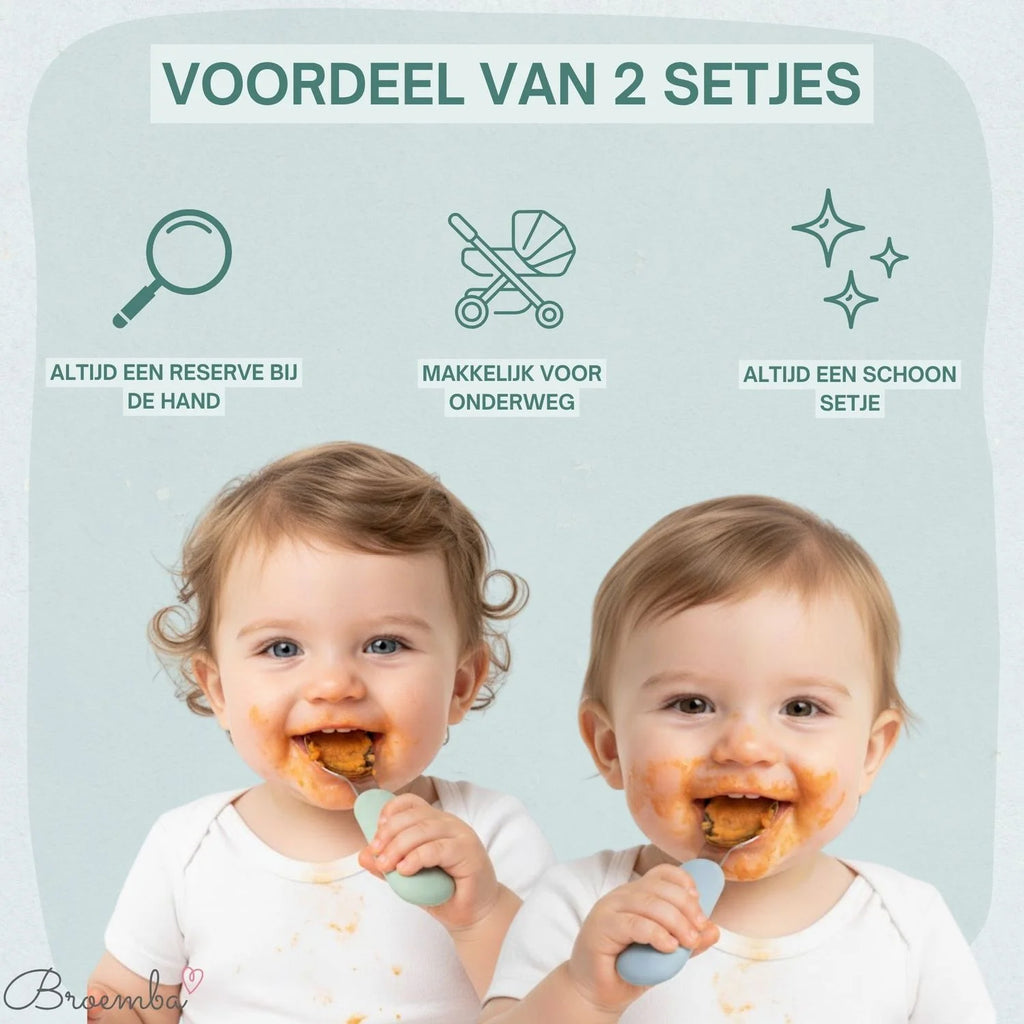 Broemba rvs baby lepel en vork set groen / blauw