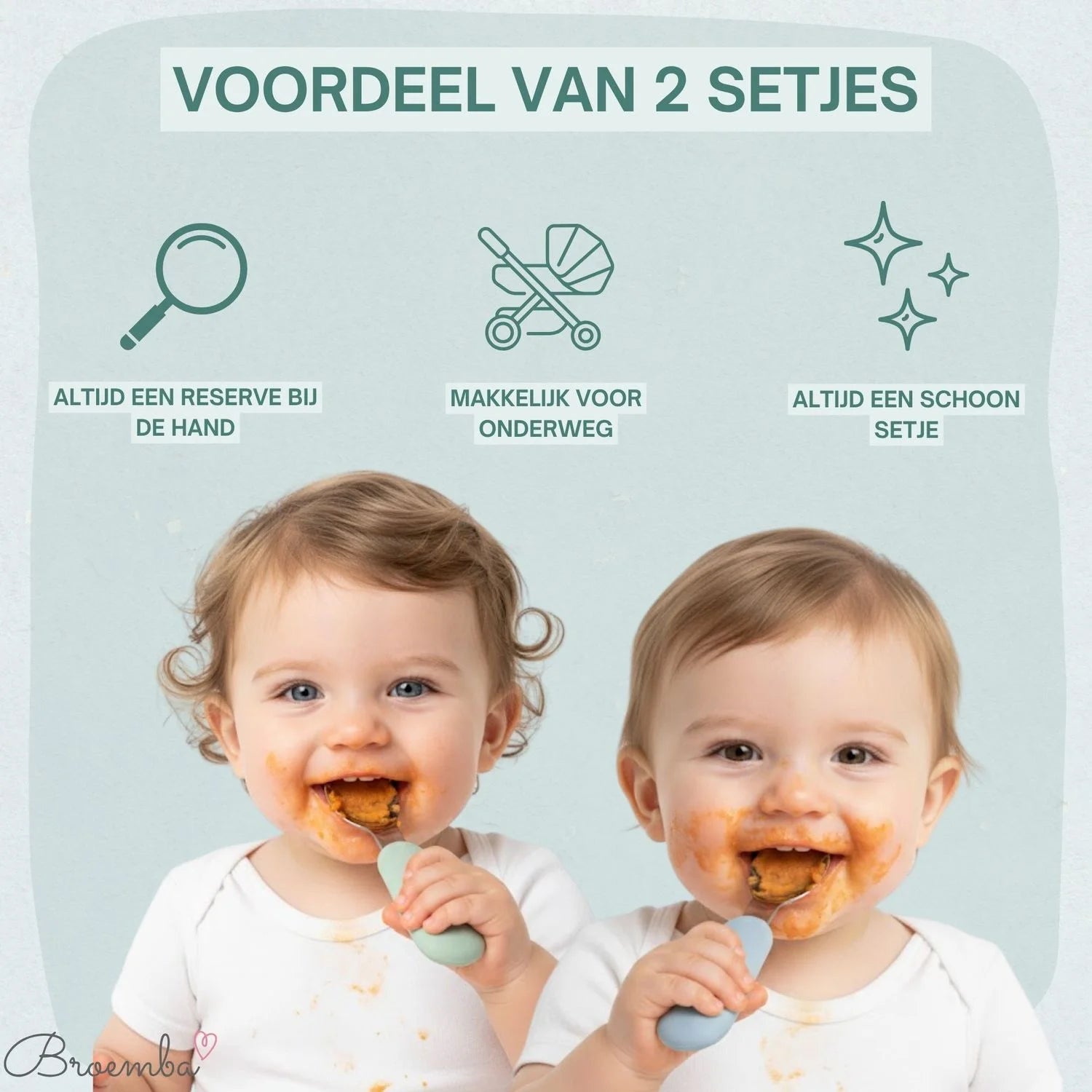 Broemba rvs baby lepel en vork set groen / blauw