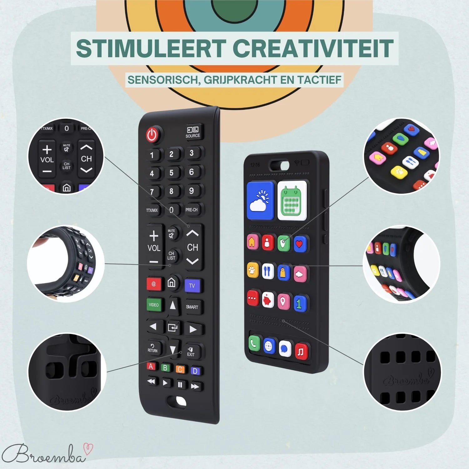 Broemba baby afstandsbediening en telefoon Bari in zwart