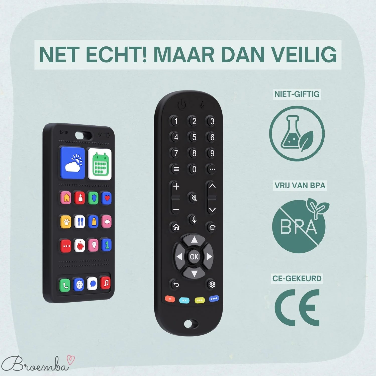 Broemba baby afstandsbediening en telefoon Como in zwart