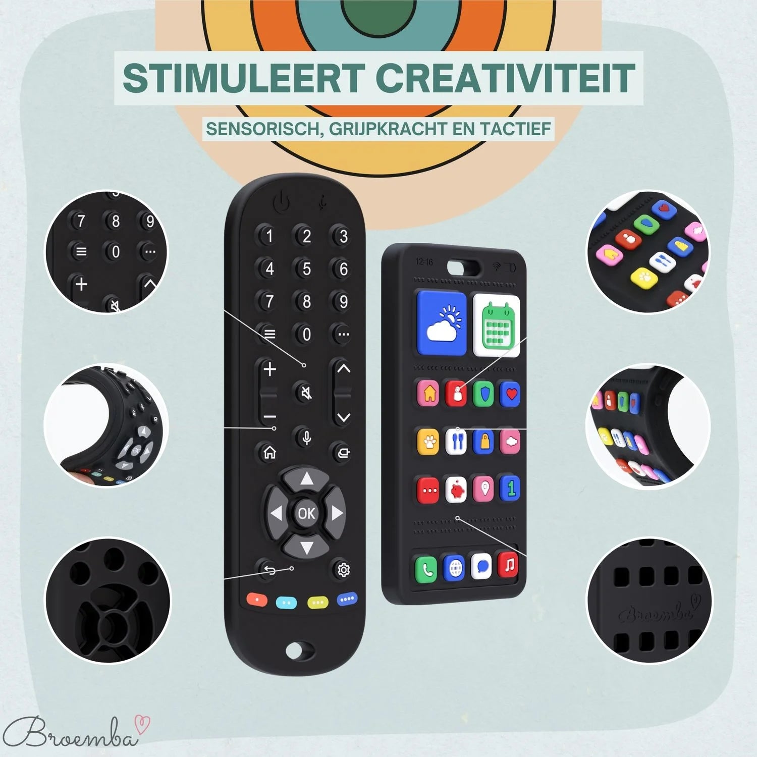 Broemba baby afstandsbediening en telefoon Como in zwart