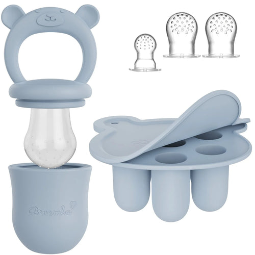 Broemba baby fruitspeen met 3 spenen en ijsblokjesvorm in blauw