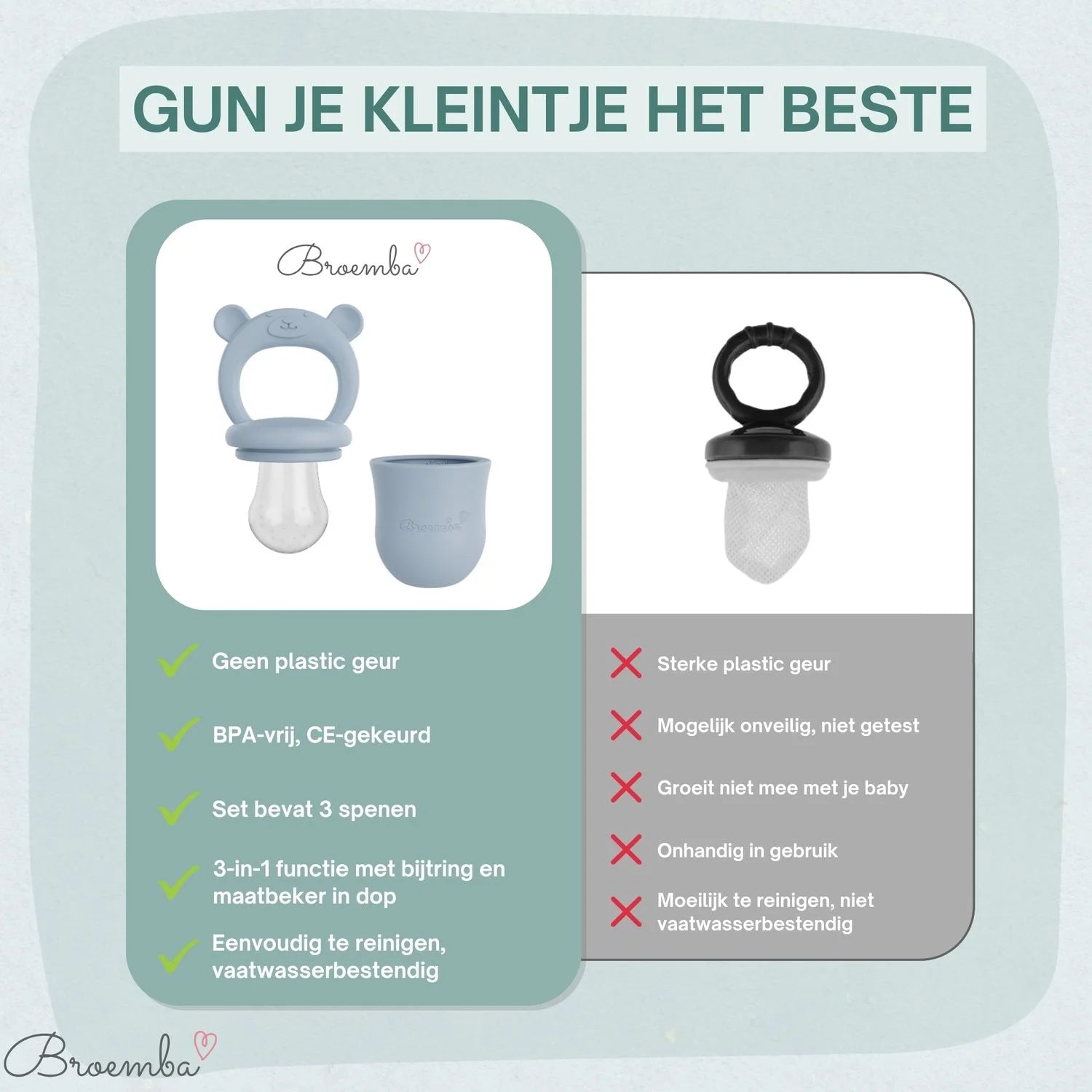 Broemba baby fruitspeen met 3 spenen en ijsblokjesvorm in blauw