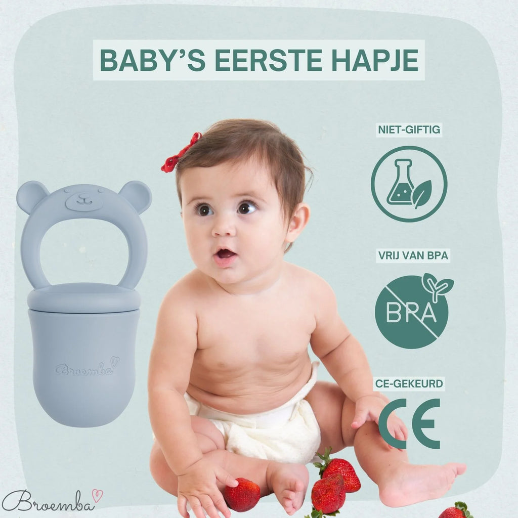 Broemba baby fruitspeen met 3 spenen en ijsblokjesvorm in blauw