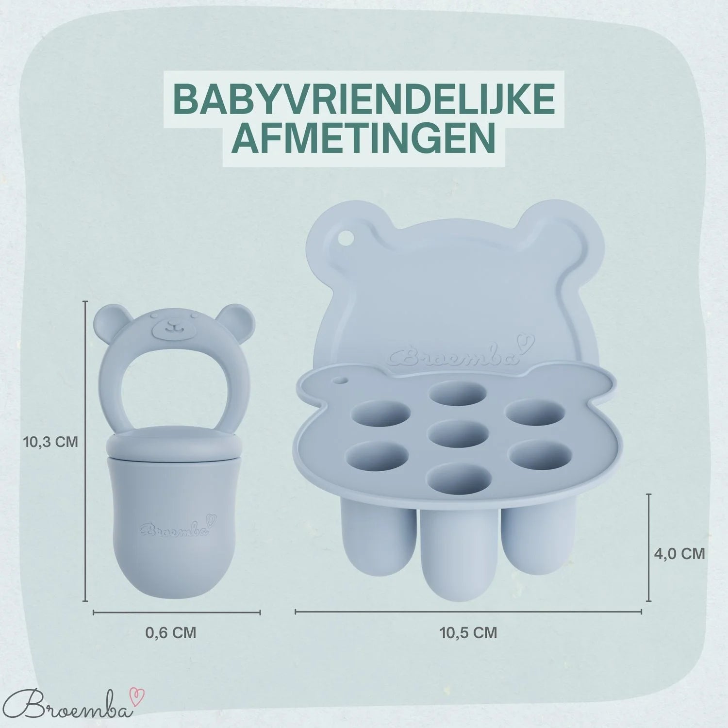 Broemba baby fruitspeen met 3 spenen en ijsblokjesvorm in blauw