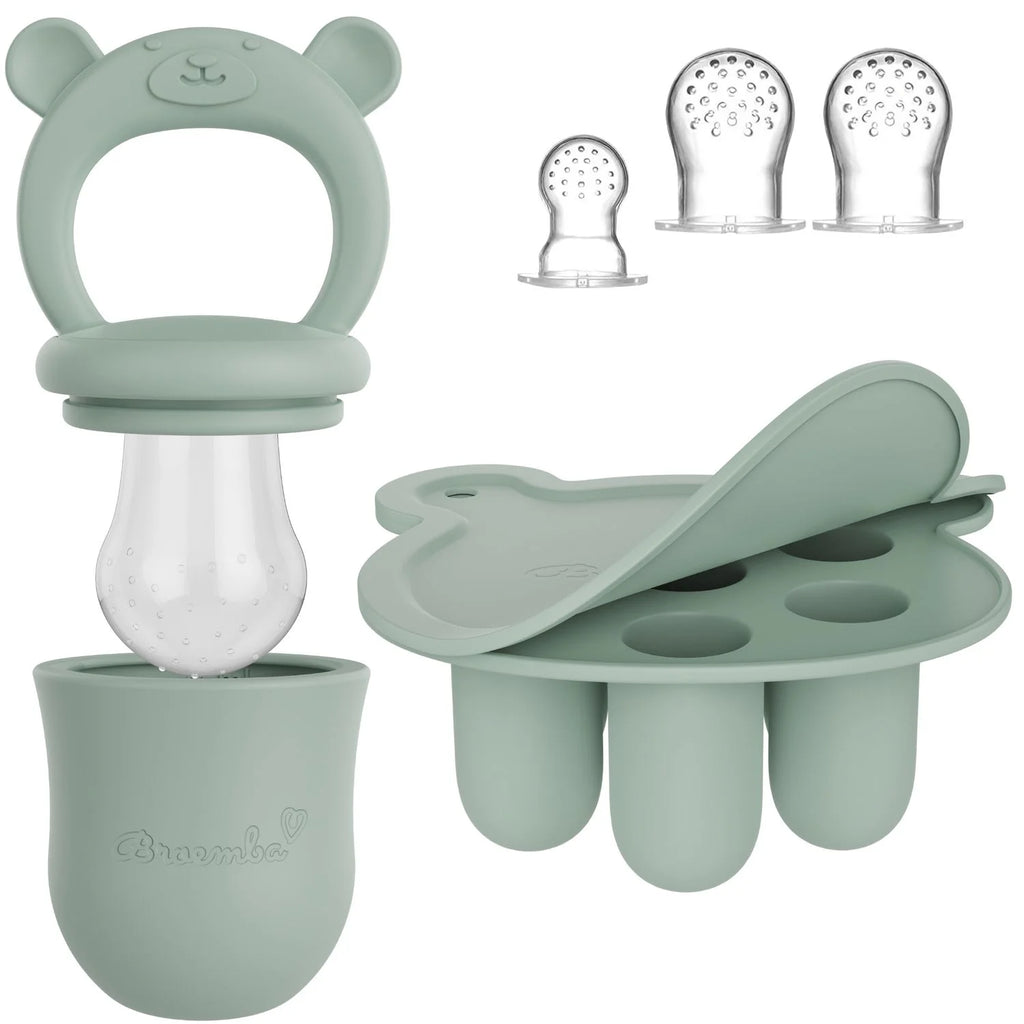 Broemba baby fruitspeen met 3 spenen en ijsblokjesvorm in groen