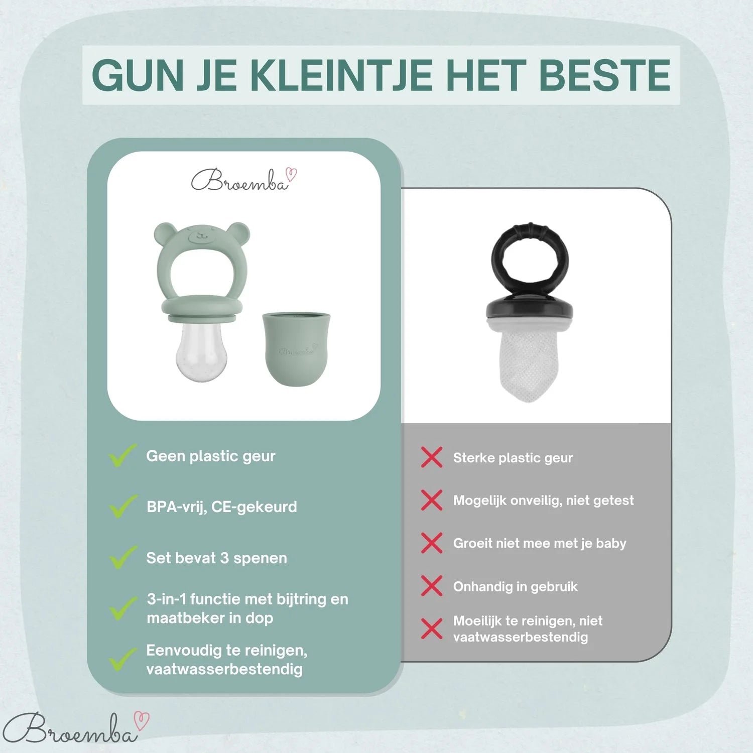 Broemba baby fruitspeen met 3 spenen en ijsblokjesvorm in groen