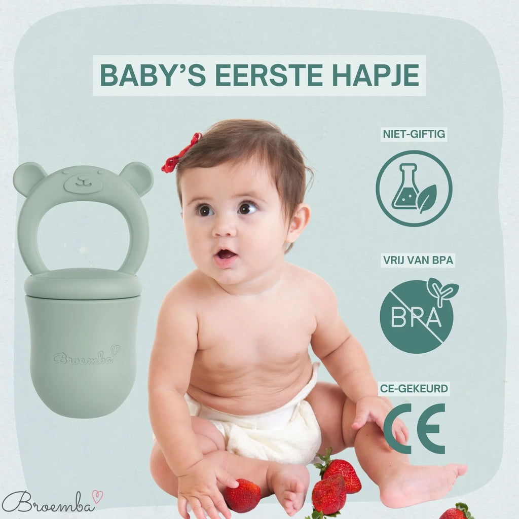 Broemba baby fruitspeen met 3 spenen en ijsblokjesvorm in groen