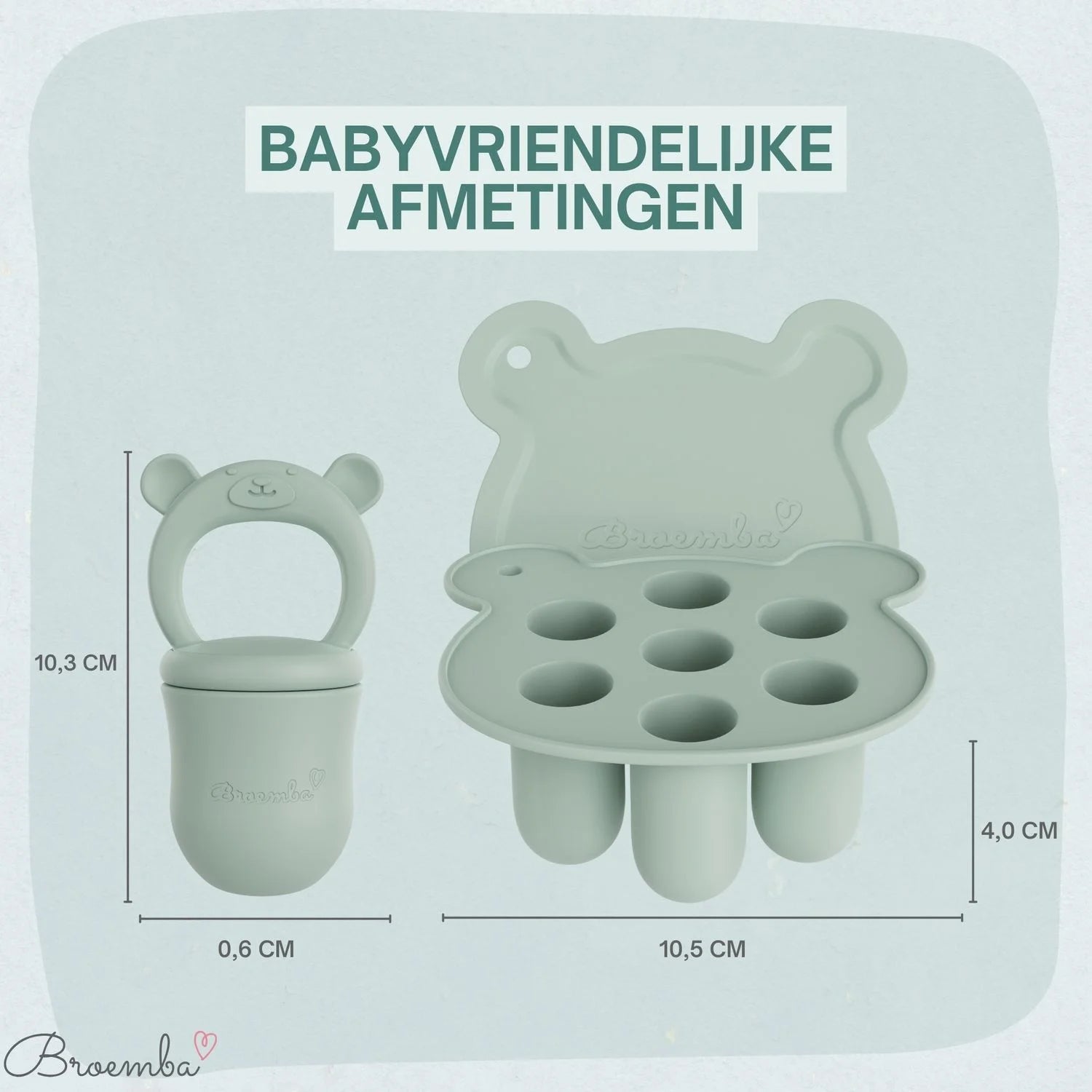 Broemba baby fruitspeen met 3 spenen en ijsblokjesvorm in groen