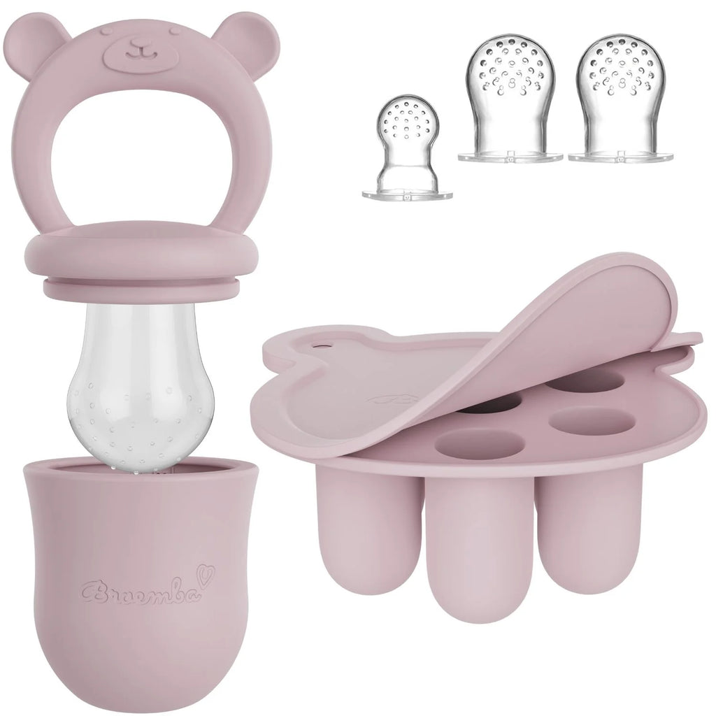 Broemba baby fruitspeen met 3 spenen en ijsblokjesvorm in roze