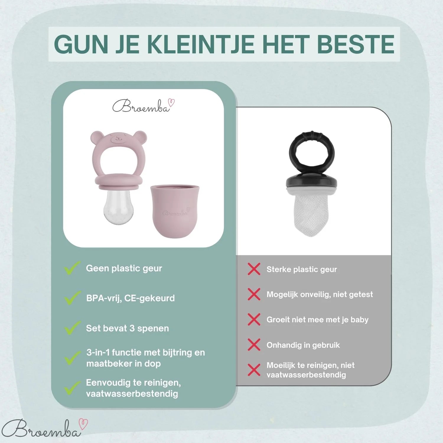 Broemba baby fruitspeen met 3 spenen en ijsblokjesvorm in roze