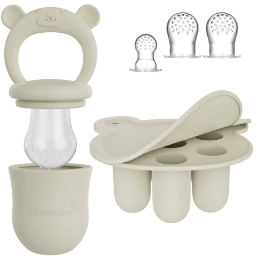 Broemba baby fruitspeen met 3 spenen en ijsblokjesvorm in beige