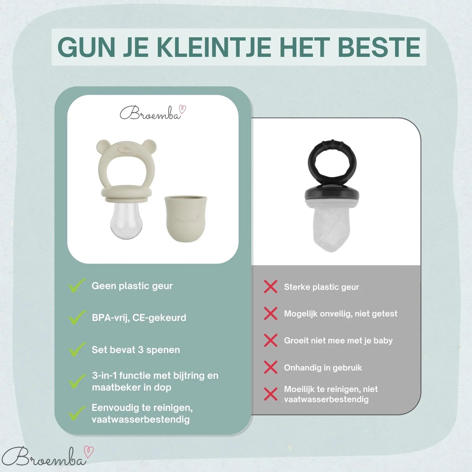 Broemba baby fruitspeen met 3 spenen en ijsblokjesvorm in beige