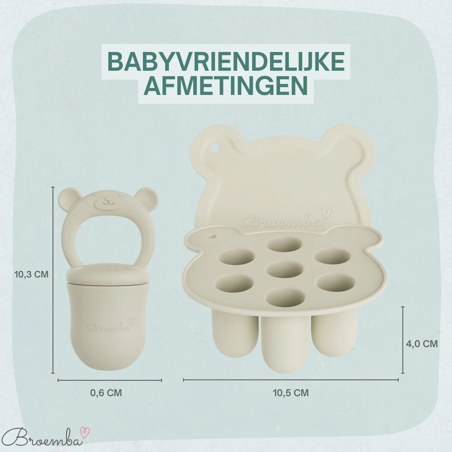 Broemba baby fruitspeen met 3 spenen en ijsblokjesvorm in beige
