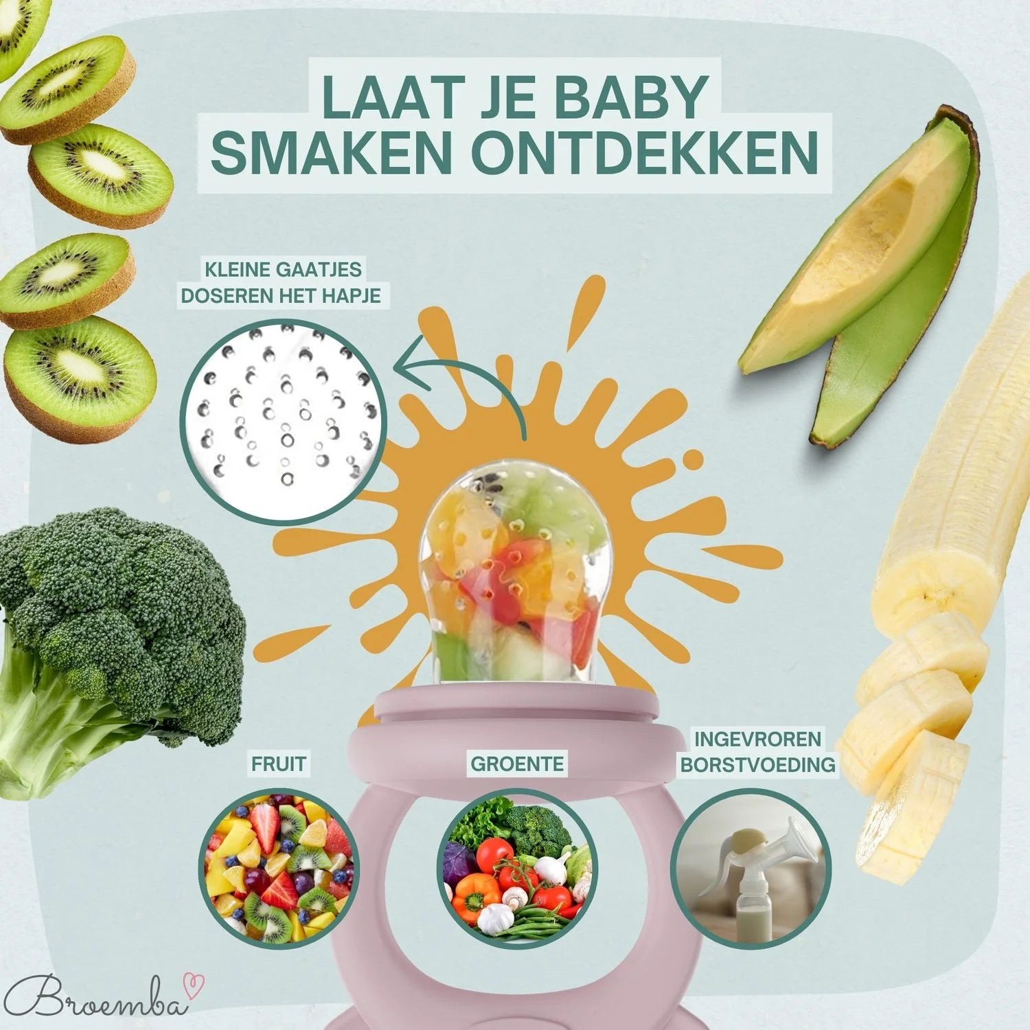 Broemba baby fruitspeen met 3 spenen in roze