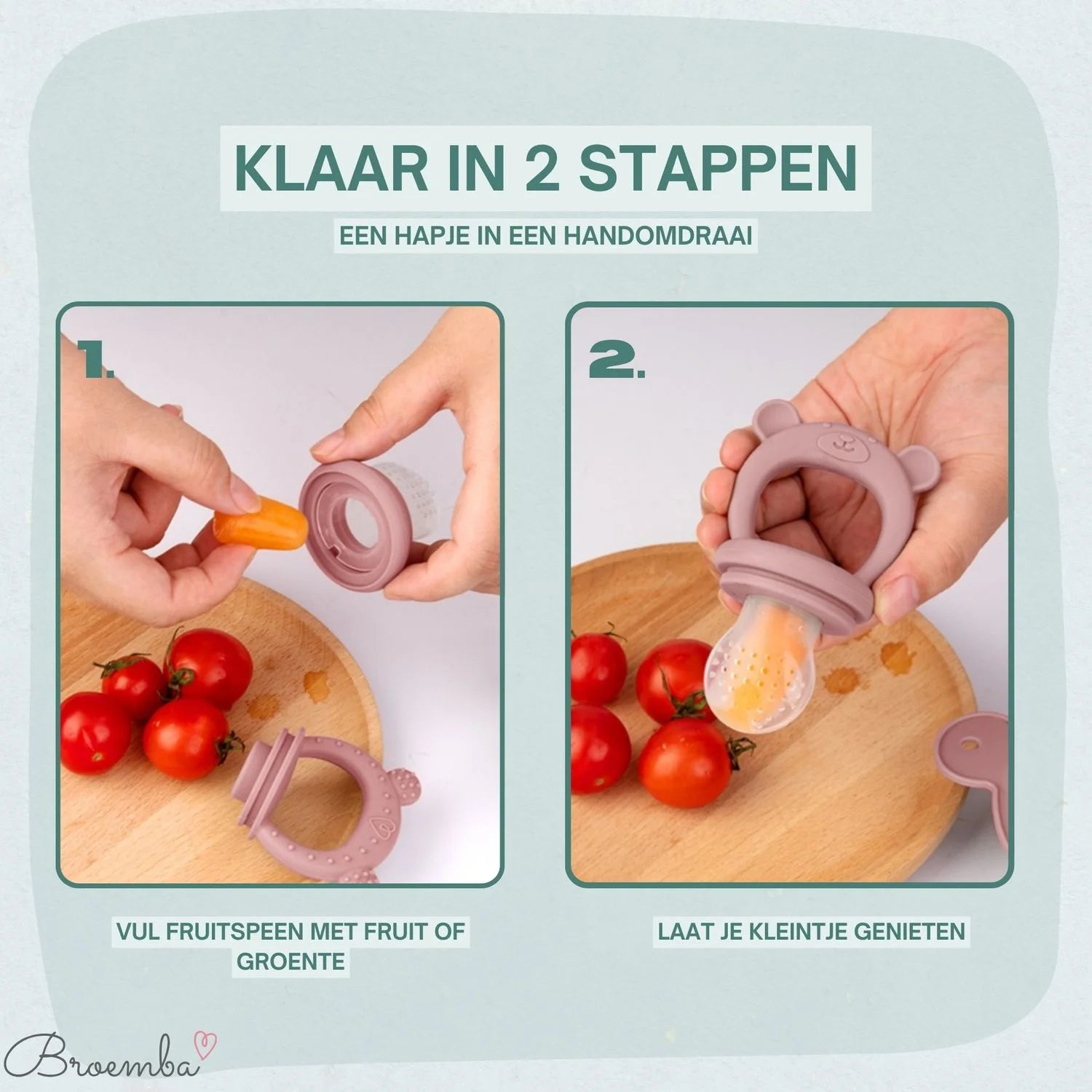 Broemba baby fruitspeen met 3 spenen in roze