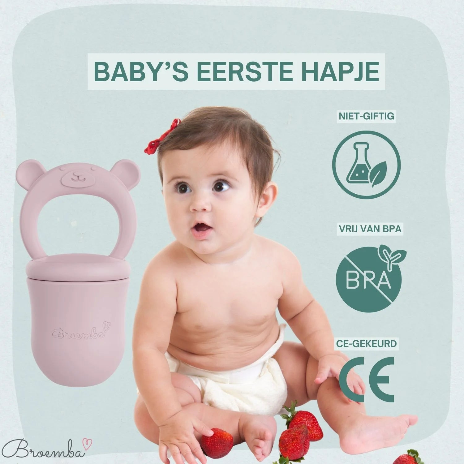 Broemba baby fruitspeen met 3 spenen in roze