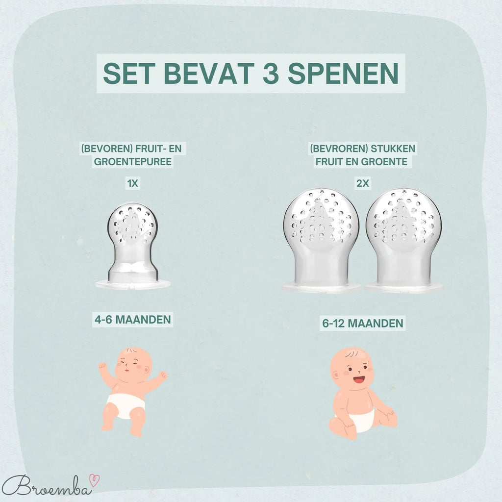 Broemba baby fruitspeen met 3 spenen in beige
