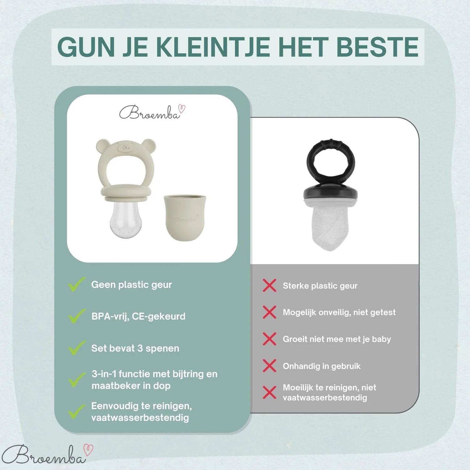 Broemba baby fruitspeen met 3 spenen in beige