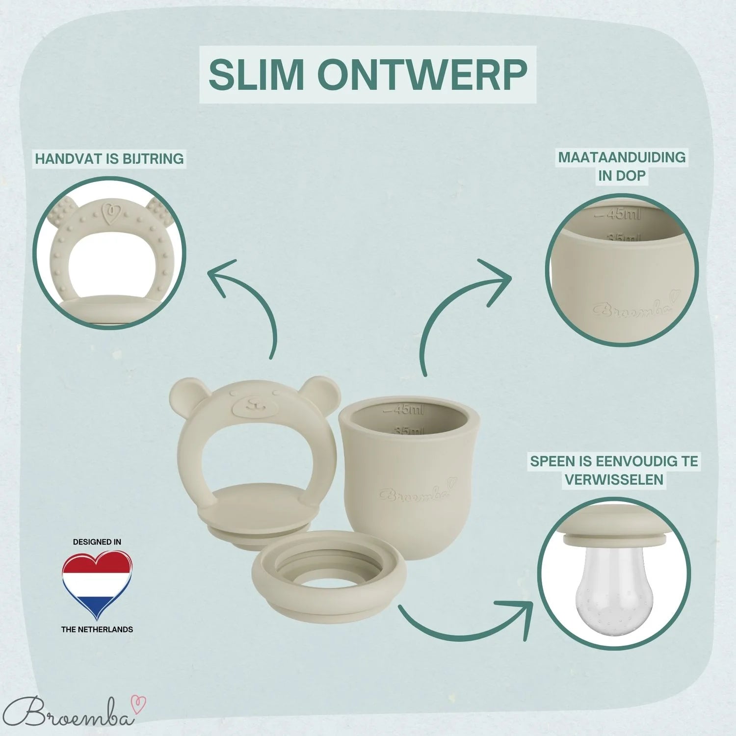 Broemba baby fruitspeen met 3 spenen in beige