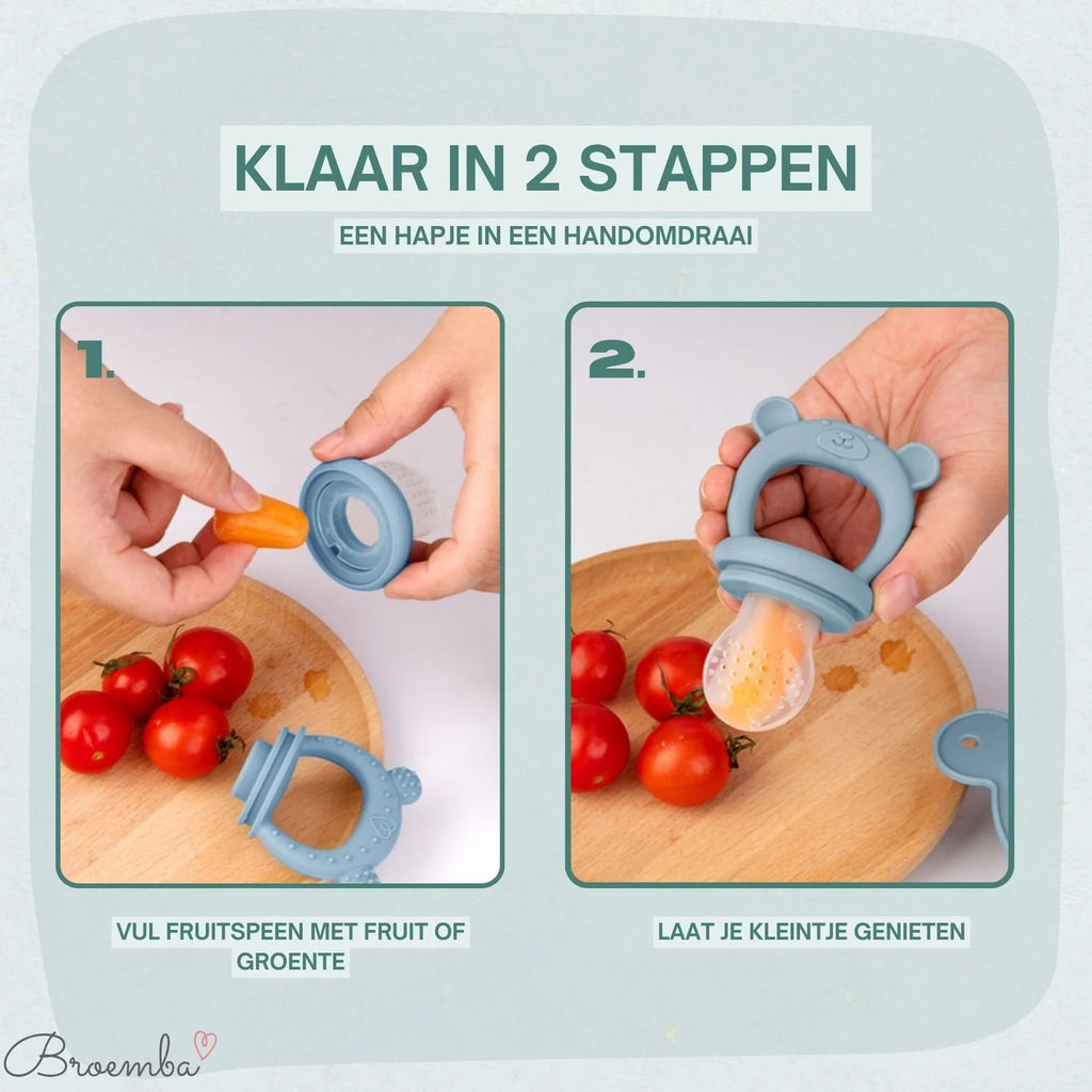 Broemba baby fruitspeen met 3 spenen in blauw