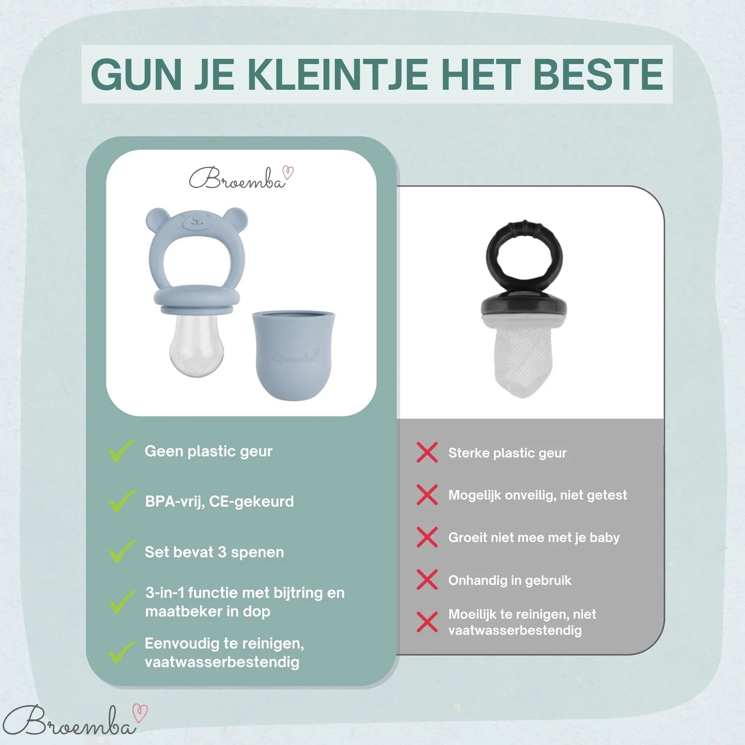 Broemba baby fruitspeen met 3 spenen in blauw