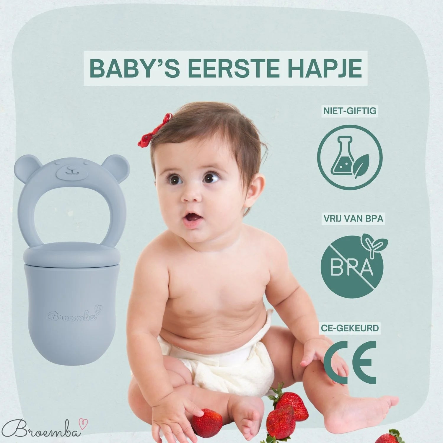 Broemba baby fruitspeen met 3 spenen in blauw