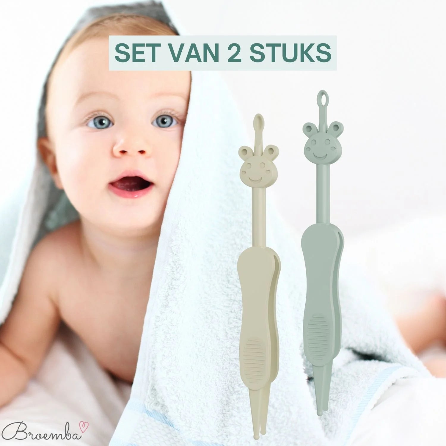 Broemba baby neus- en oorreiniger in groen en beige