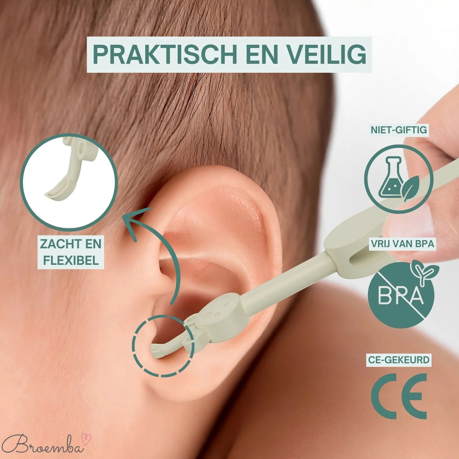 Broemba baby neus- en oorreiniger in groen en beige