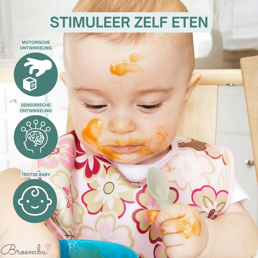 Broemba 2 baby oefenlepels met zuignap in beige
