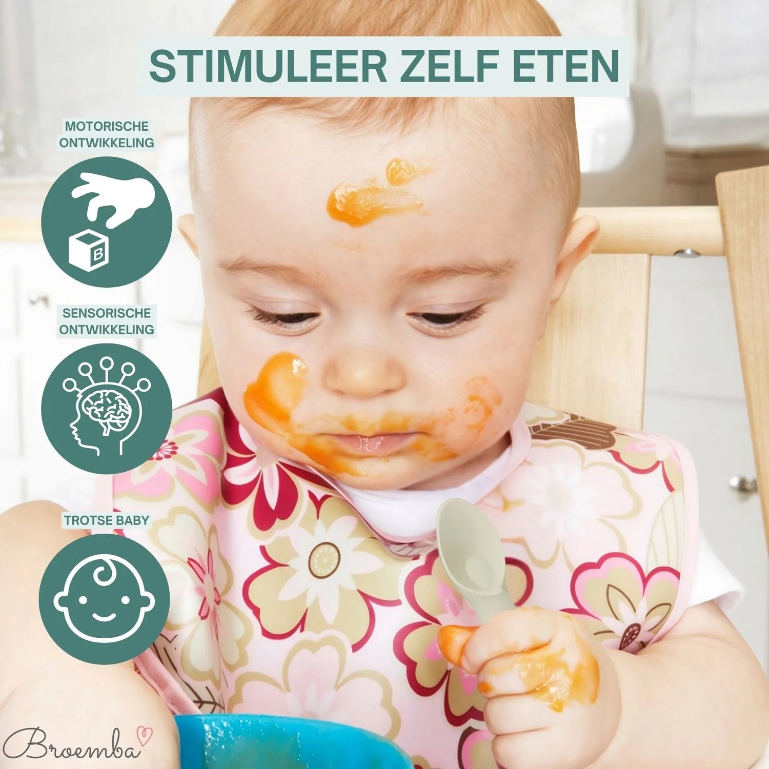 Broemba 2 baby oefenlepels met zuignap in beige