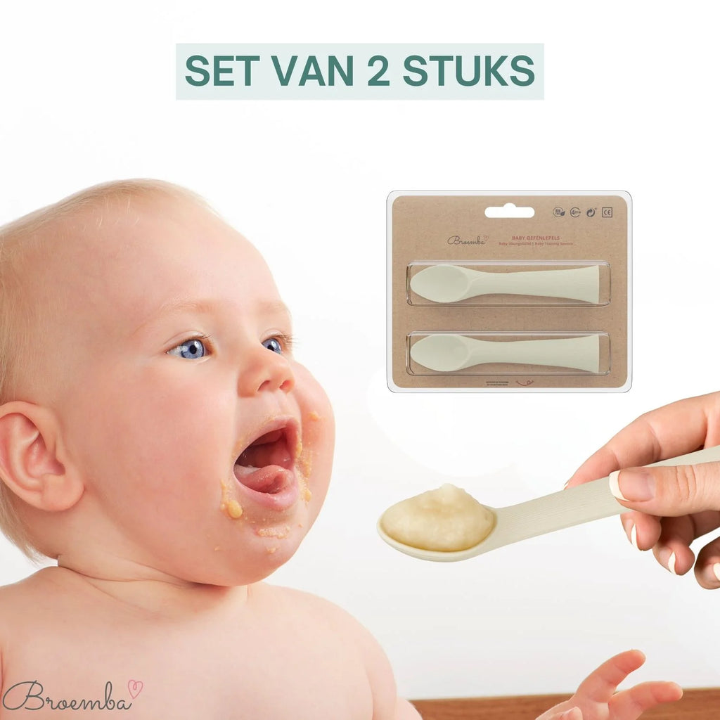 Broemba 2 baby oefenlepels met zuignap in beige