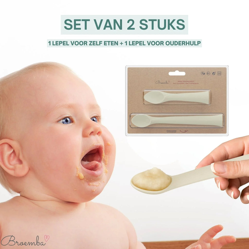 Broemba baby oefenlepel en hulplepel met zuignap in beige