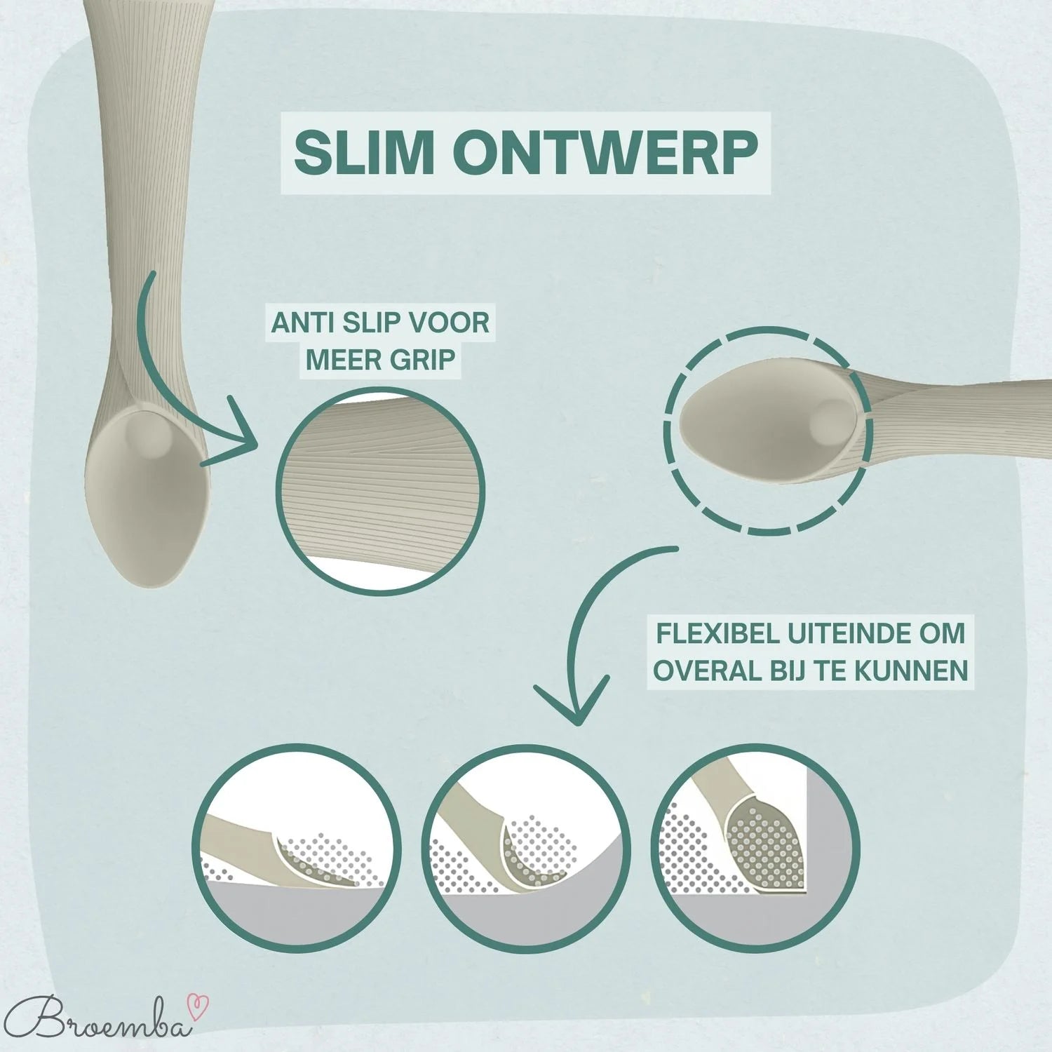 Broemba baby oefenlepel en hulplepel met zuignap in beige