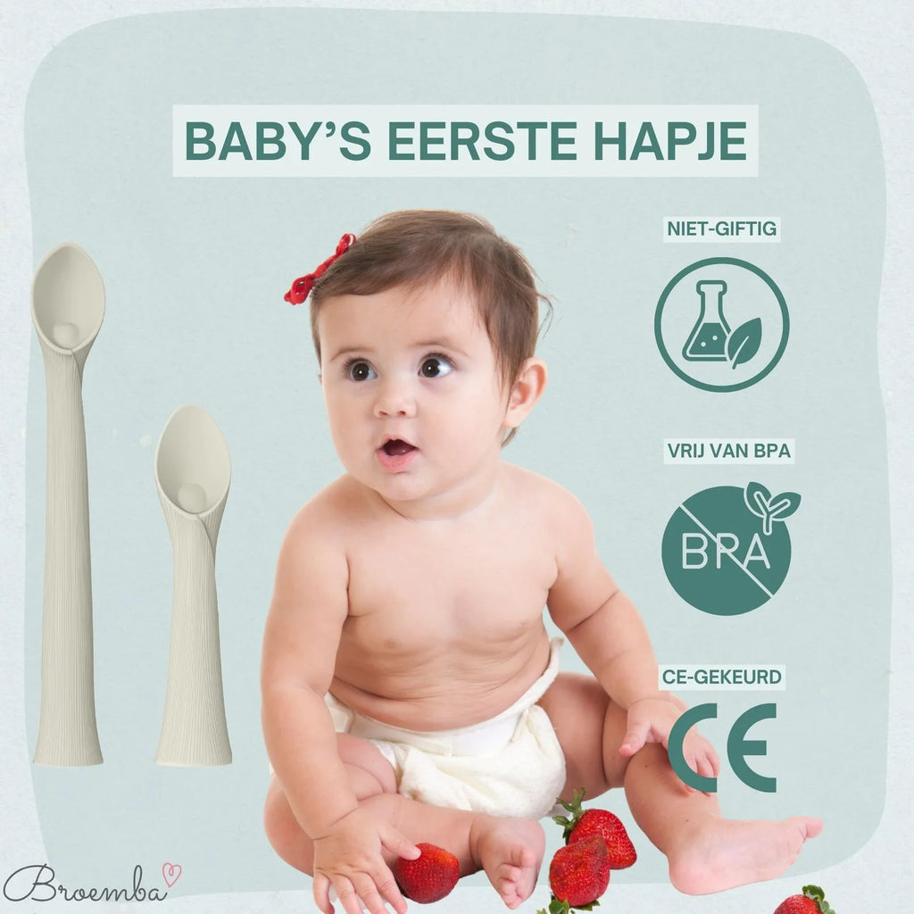 Broemba baby oefenlepel en hulplepel met zuignap in beige