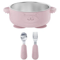 Broemba RVS baby kom met zuignap en bestek roze