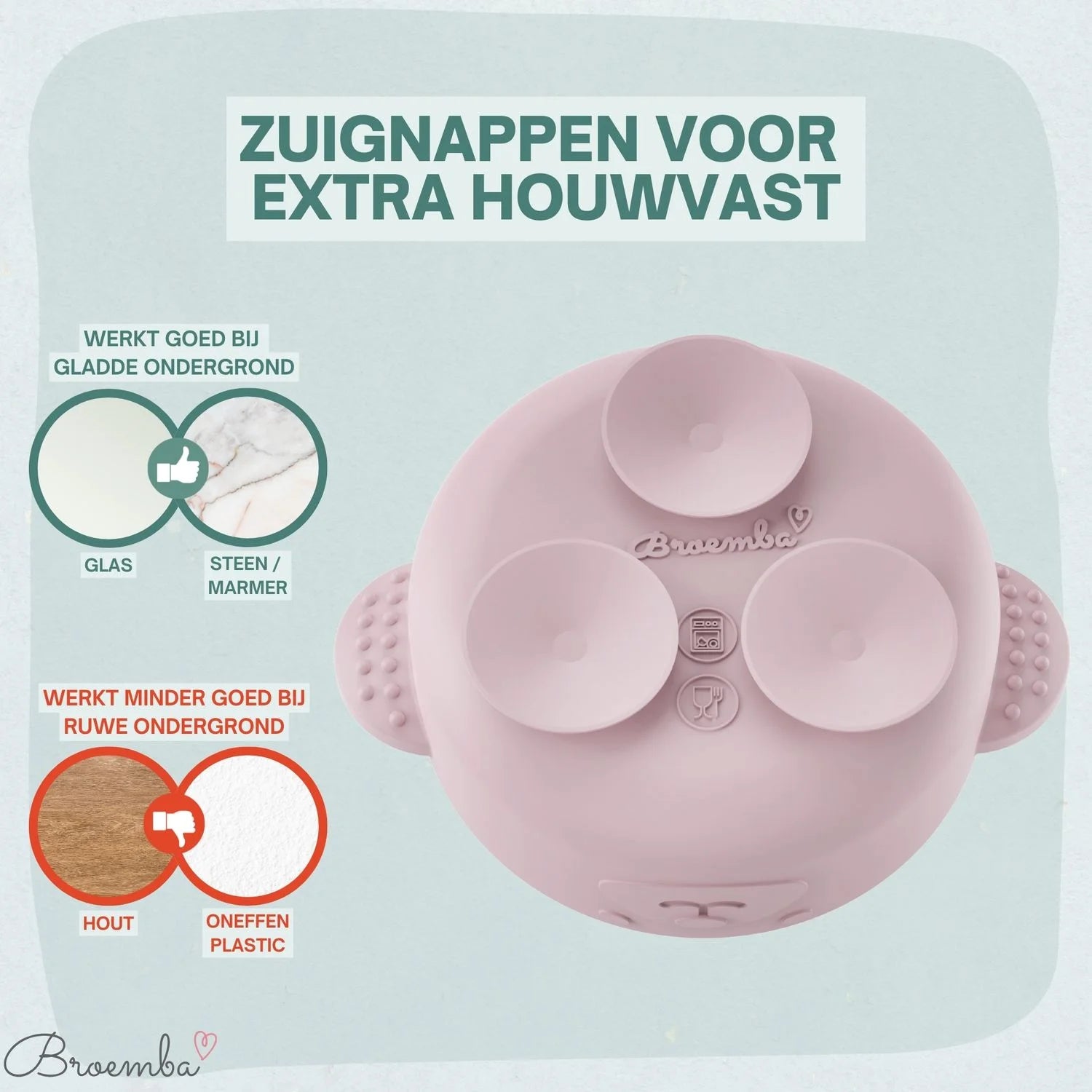 Broemba RVS baby kom met zuignap en bestek roze