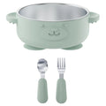 Broemba RVS baby kom met zuignap en bestek groen