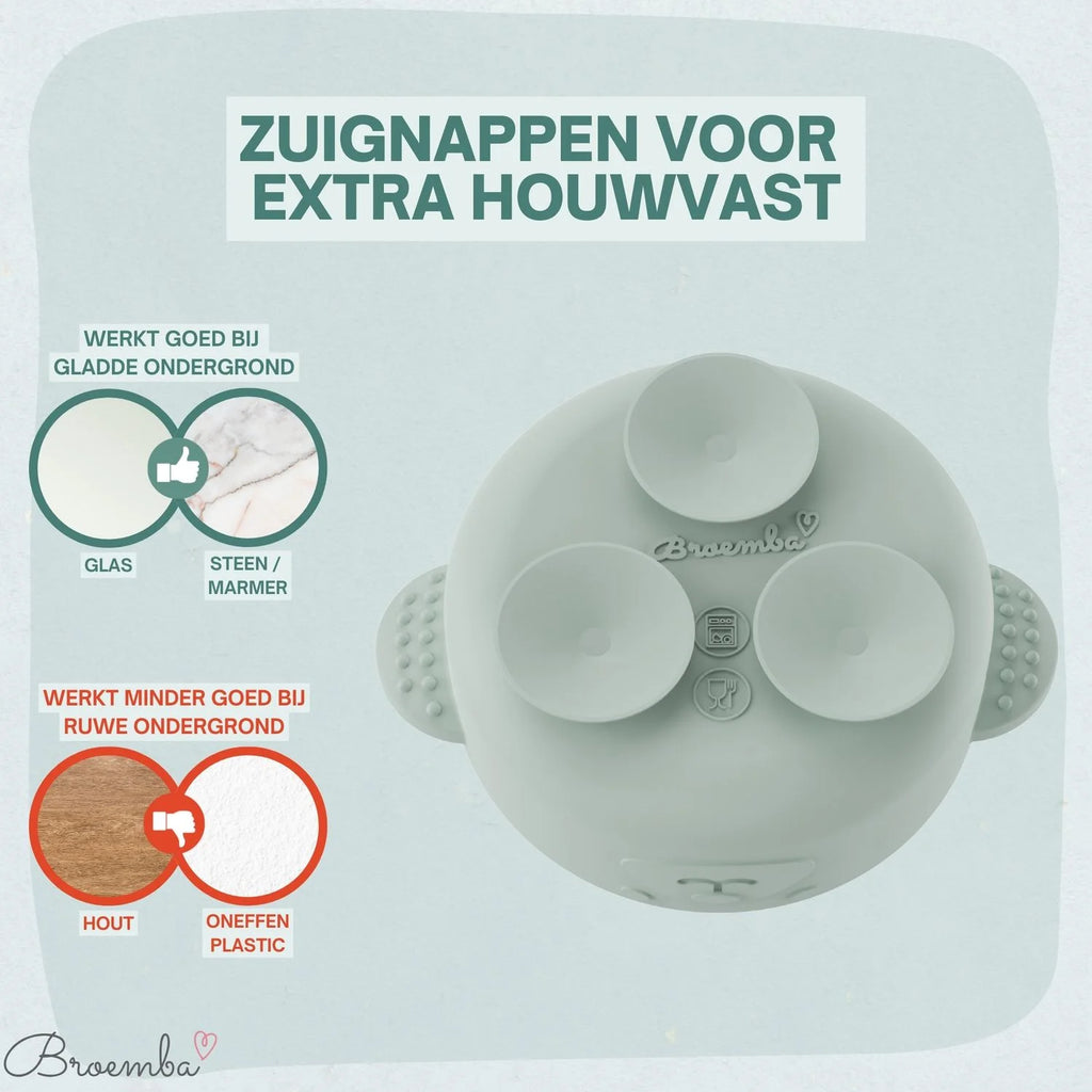 Broemba RVS baby kom met zuignap en bestek groen