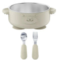 Broemba RVS baby kom met zuignap en bestek beige