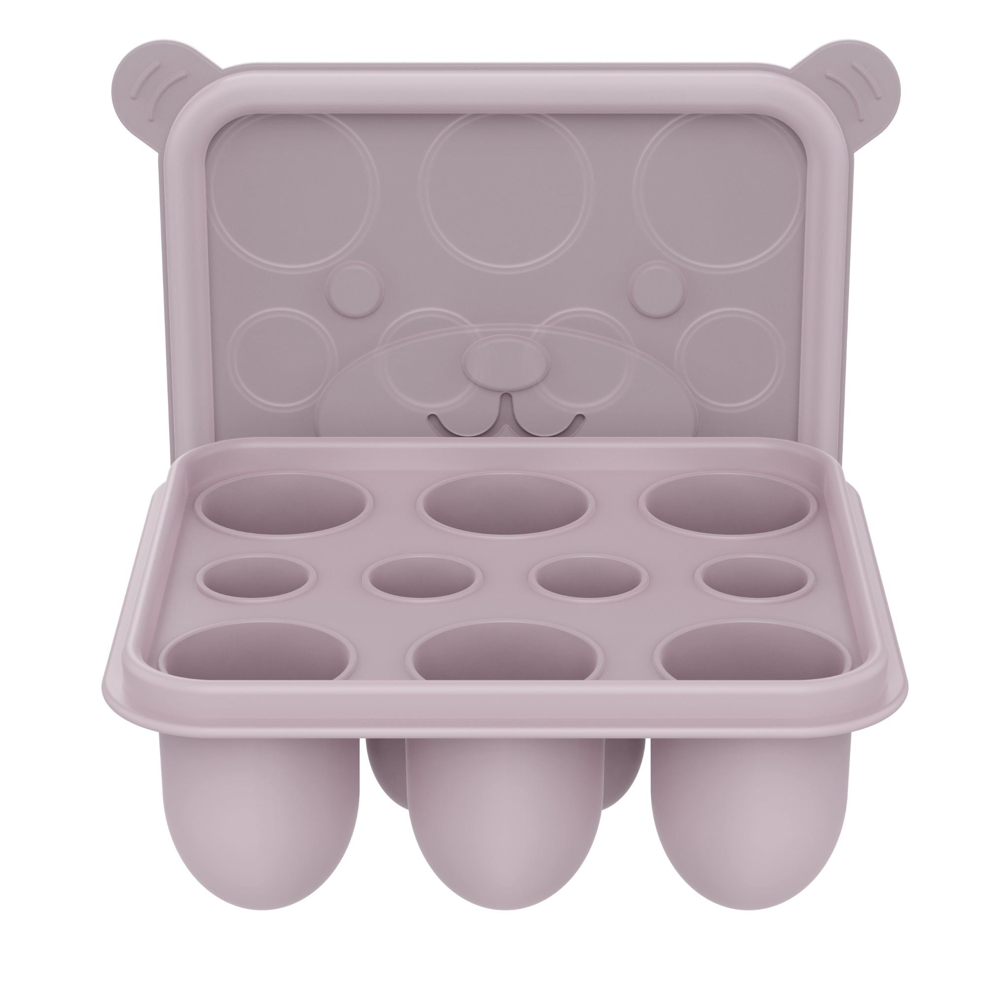 Roze ijsvorm, speciaal gevormd voor babyfruitspeen, om kleine fruithapjes of ijsjes te maken.