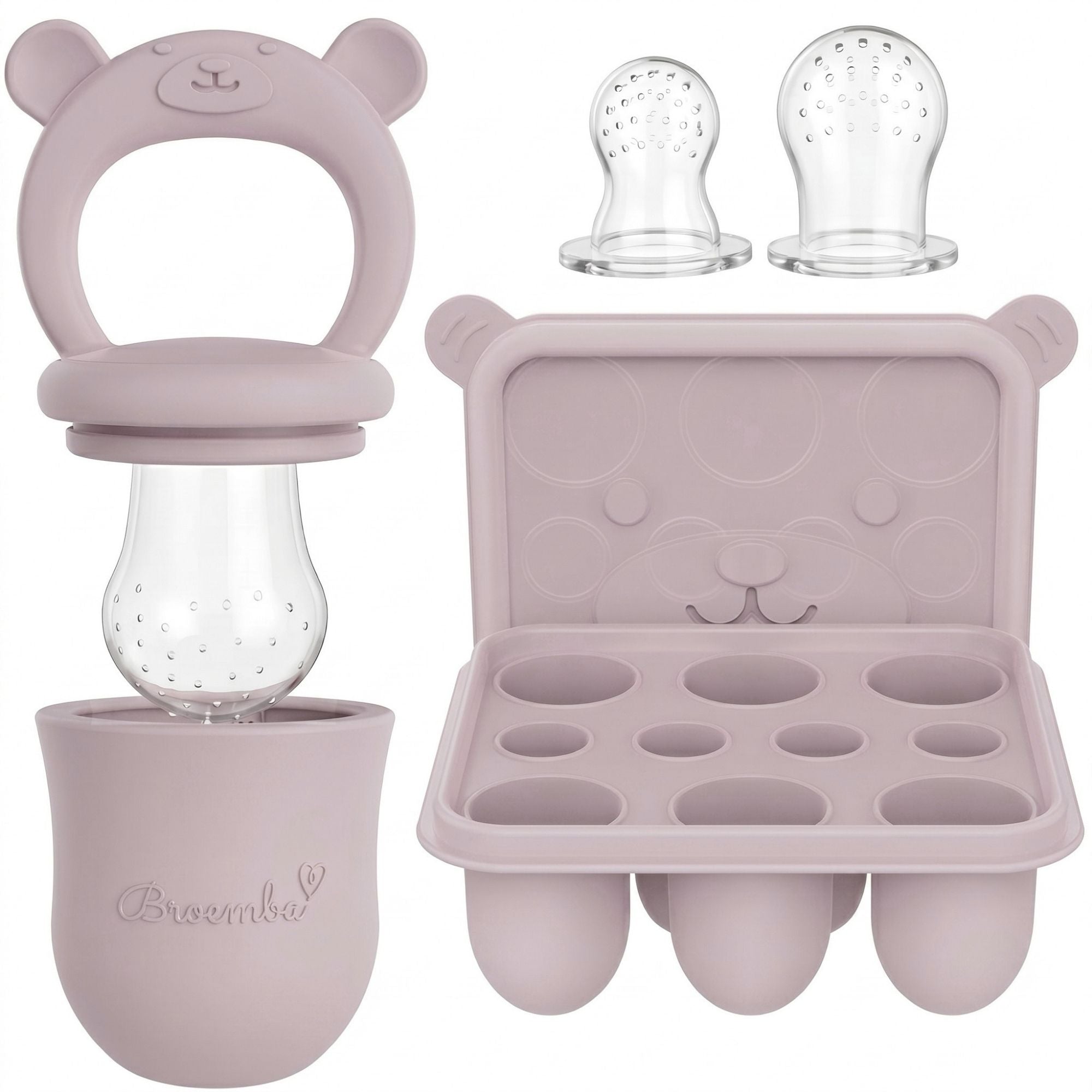 Baby Fruitspeen + 3 spenen + IJsblokjesvorm Roze