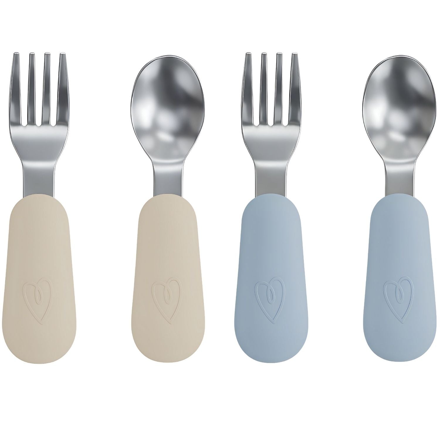RVS Baby Lepel + Vork Set Beige / Blauw