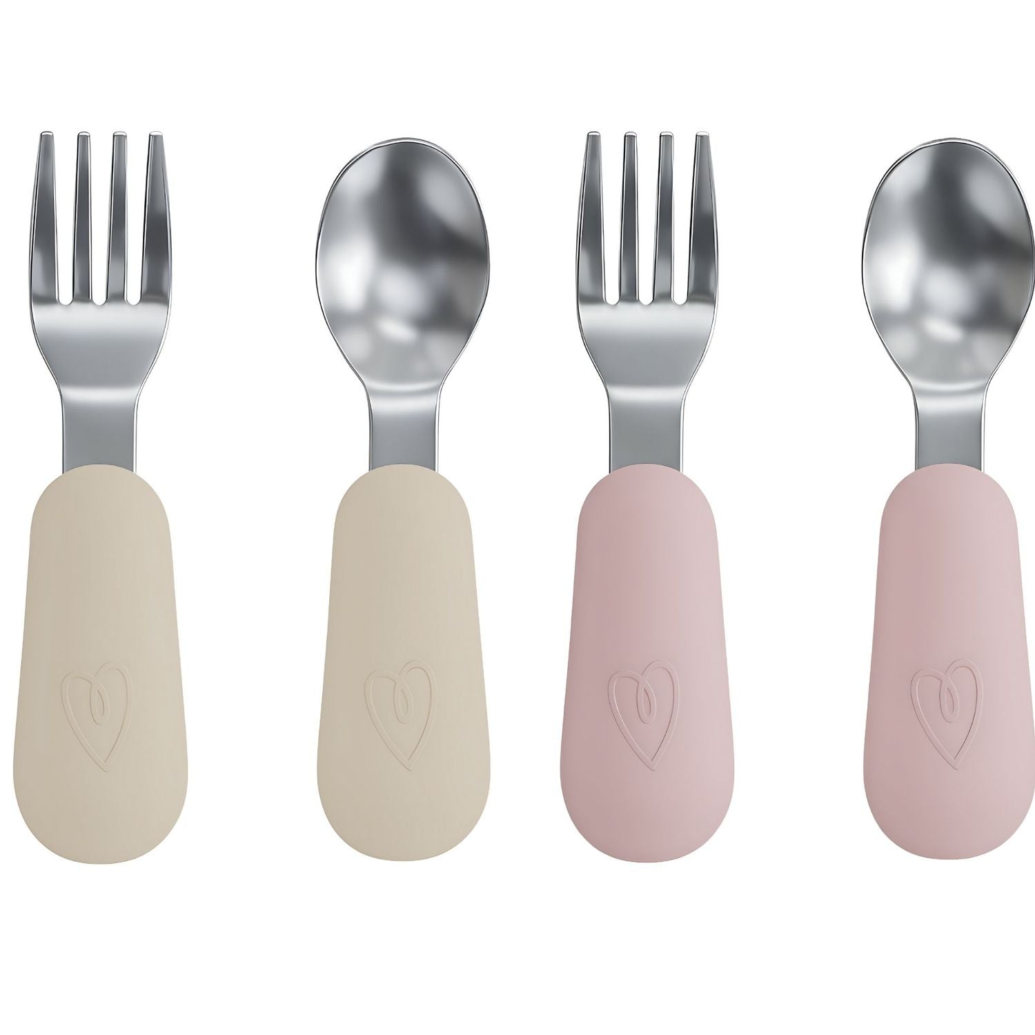 RVS Baby Lepel + Vork Set Beige / Roze