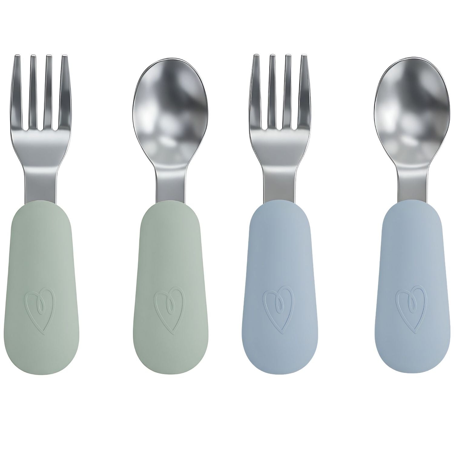 RVS Baby Lepel + Vork Set Groen / Blauw